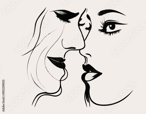Expressive kiss mark illustration with visible ink texture and a