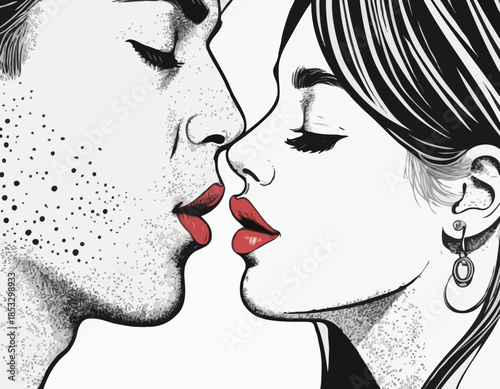 Expressive kiss mark illustration with visible ink texture and a