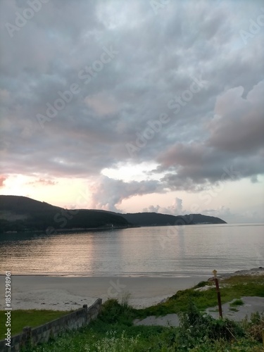 sunset colors in the Cantabrian coast in A Marina, Galicia, Spain