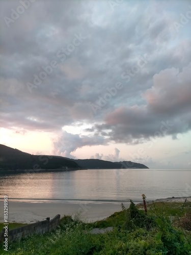 sunset colors in the Cantabrian coast in A Marina, Galicia, Spain