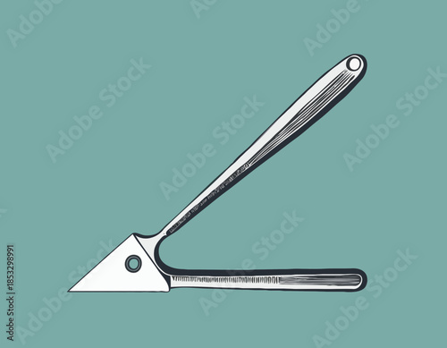 Monochrome illustration showcasing a vintage rasp tool with a wo