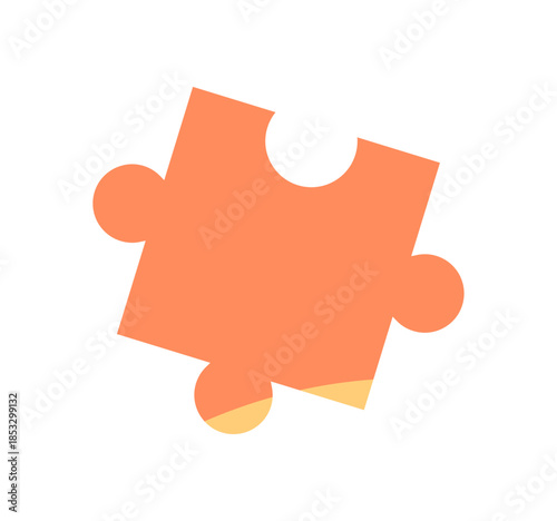 Flat jigsaw puzzle piece silhouette. Simple orange puzzle element for table games and fun activity. Iconic boardgame piece for play, toy concept, and leisure, clean graphic style, versatile usage.