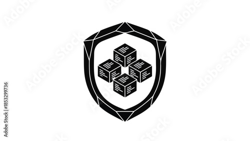 Shield with four cubes data protection security concept illustration