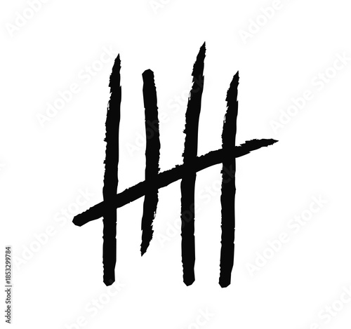 Hand drawn tally marks icon, simple counting and score tracking symbol for statistics, voting, record keeping and manual notation flat vector illustration.