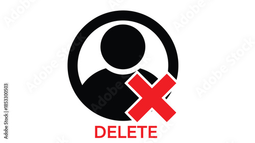Account deletion symbol with a red x mark and the word delete underneath