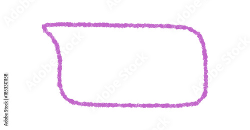 Fluid crayon hand drawn speech bubble as rectangle textbox with round edge. Contour and sketch details form a comment or chat message, playful talk shape for conversation and communication.