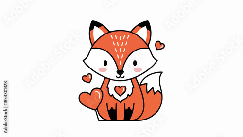 Playful cartoon fox illustration with hearts on neutral background