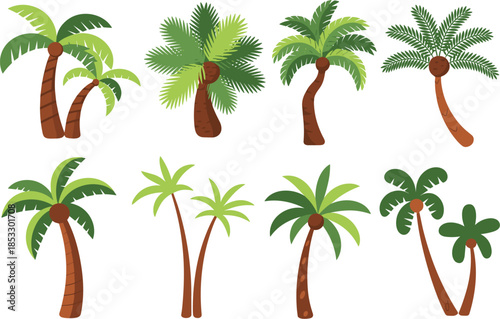Set of tropical palm trees on beach vector illustration, Vector illustration.