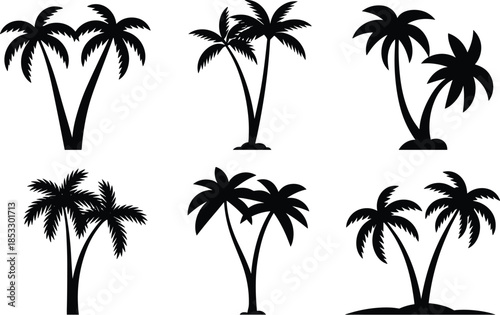Palm tree silhouettes on tropical beach vector illustration, Vector illustration.