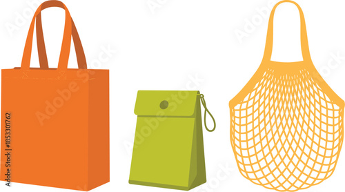Colorful set of shopping bags with handles and gift packages, Vector illustration.