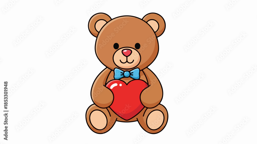 Obraz premium Teddy bear illustration with a red heart on a beige background