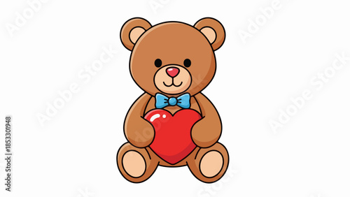 Teddy bear illustration with a red heart on a beige background