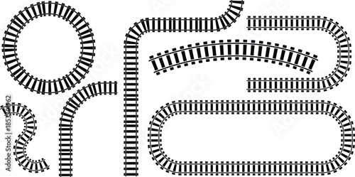 Railway train track vector route. Rail pattern round circular curve railroad path icon