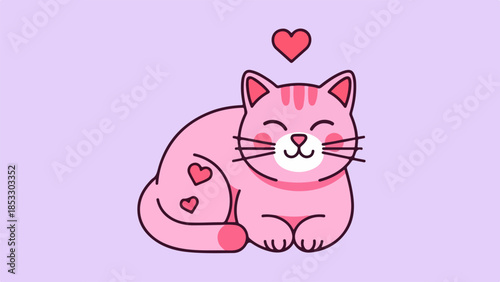 Pink cat illustration with a heart above its head on a light purple background