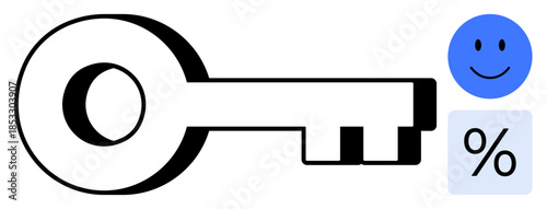 Access concept. Key image access with happy face and percentage sign choices, positivity, and opportunities. Access in security, finance, analytics, communication, technology