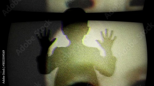 Silhouette of Child Behind Screen With White Mask Creates Mystery And Fear