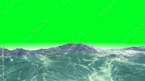 Vivid blue sea with frothy waves and dynamic motion on green screen