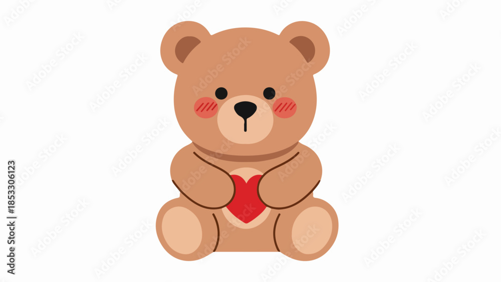 Obraz premium Teddy bear holding a red heart on a light beige background