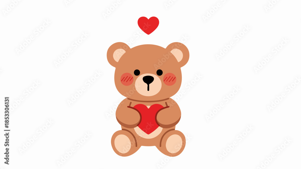 Obraz premium Friendly brown teddy bear with red heart in paws and floating heart above head