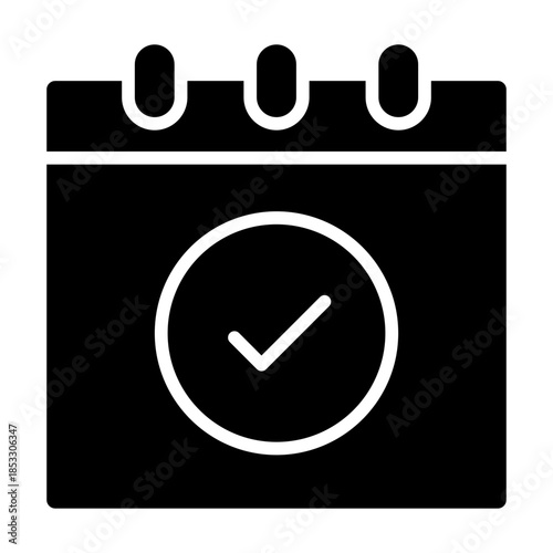 calendar confirmation glyph icon. date approval. marks scheduled event. used in planning apps