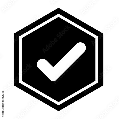 verified badge glyph icon. approval mark. confirms authenticity. used in digital platforms