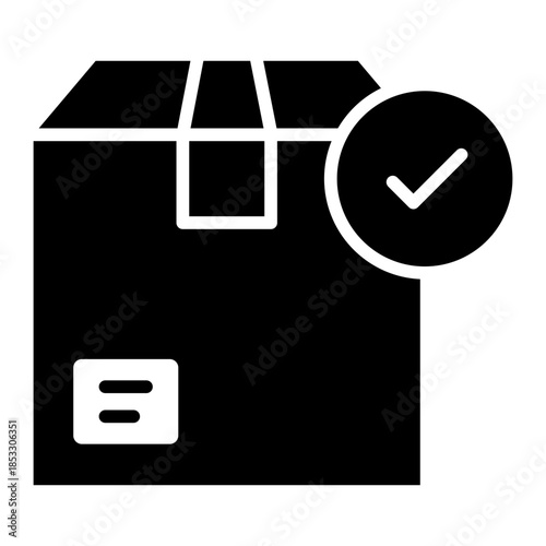 verified shipping glyph icon. parcel approval. confirms delivery status. used in logistics platforms