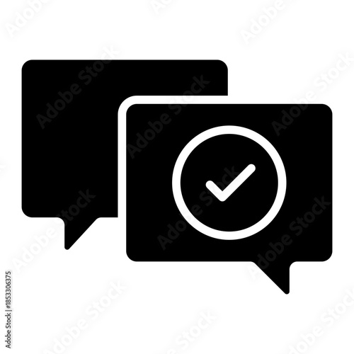 verified chat glyph icon. message approval. confirms trusted conversation. used in communication apps