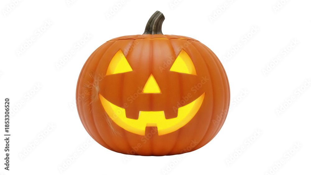 Fototapeta premium Glowing jack-o -lantern isolated PNG, carved pumpkin with spooky face for Halloween decoration and autumn holiday design on transparent background
