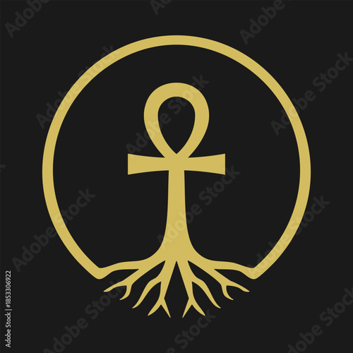 Gold Ankh Circle Roots Border Frame
