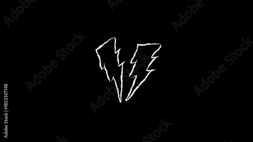 White Hand-Drawn Broken Lightning Bolt on Alpha Channel, Transparent Background Split Thunder Bolt Sketch, Edgy Chalk Style Power Symbol, Hand Drawn Cracked Electric Flash Overlay.
