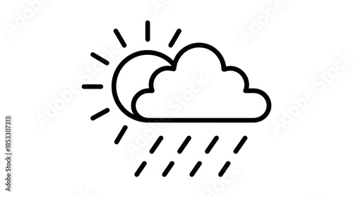 Weather forecast icon with sun, cloud, and rain drops. Simple line art symbol for partly cloudy with showers and changing climate.
