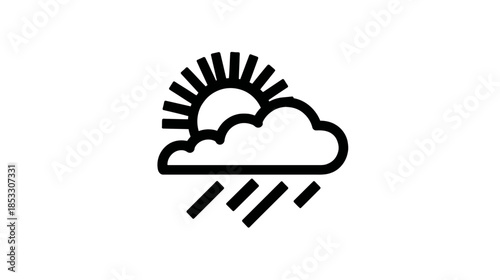 Weather forecast icon depicting a sun partly hidden by a cloud with rain drops. Simple outline pictogram for climate conditions.