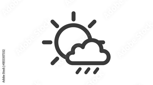 Partly Cloudy with Rain Weather Icon, Sun and Cloud with Rain Drops, Modern Weather Forecast Symbol for Digital Use