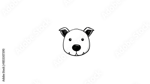 Cute cartoon dog head illustration, simple hand-drawn pet animal face sketch in black and white