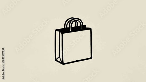 Shopping bag line art icon. Minimalist black outline illustration for retail, e-commerce, purchase, consumerism, and online store concepts.