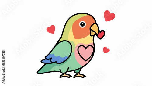 Stylized lovebird with hearts illustration in flat cartoon style