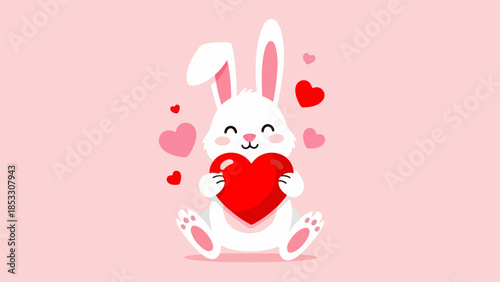 White rabbit holding a red heart illustration