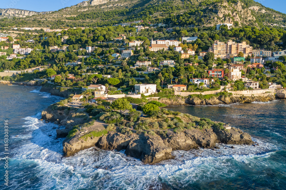 Fototapeta premium Aerial view of the French Riviera coastline between Nice and Monaco, France