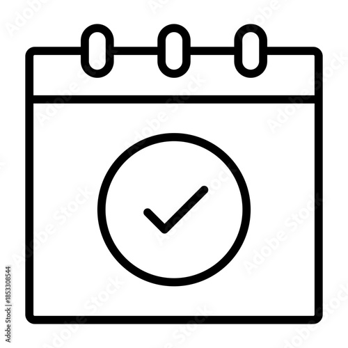 calendar confirmation outline icon. date approval. marks scheduled event. used in planning apps
