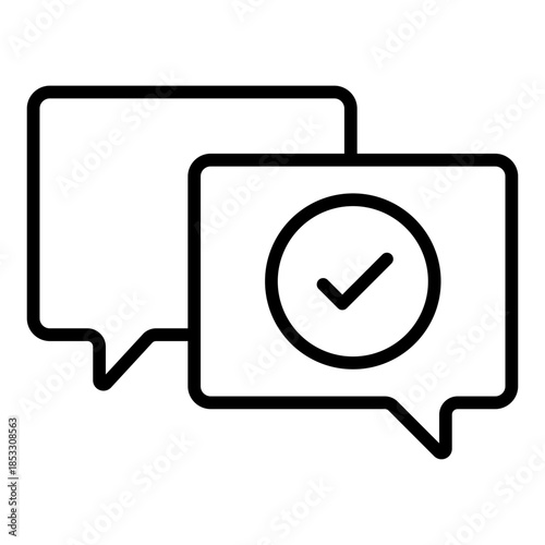 verified chat outline icon. message approval. confirms trusted conversation. used in communication apps