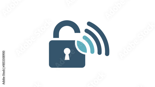Unlocked padlock with radiating wireless signal symbolizing open security