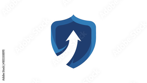Blue shield with an upward arrow symbolizing protection and growth