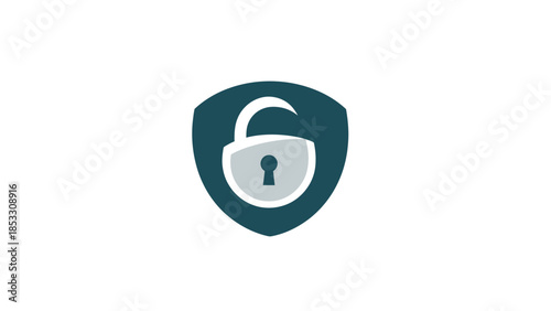 Shield with unlocked padlock representing security and accessibility
