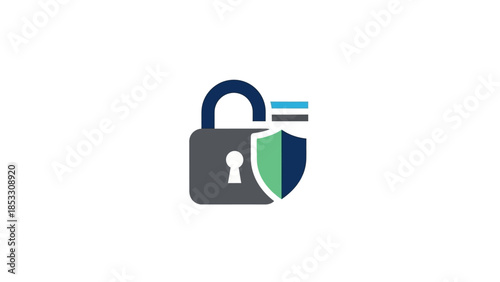Data protection concept with pad lock and shield security icon
