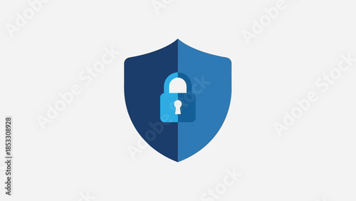Blue security shield with locked padlock symbol icon