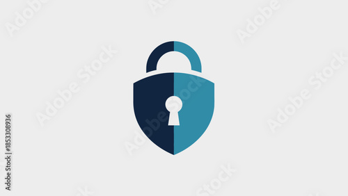Blue shield padlock for digital security and data protection