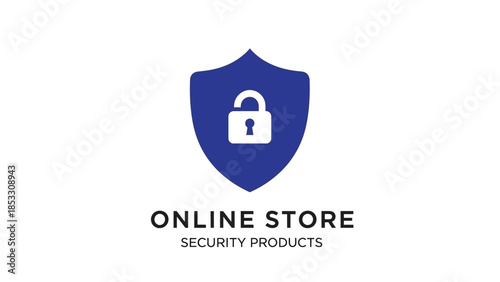 Online store security products logo with shield and padlock