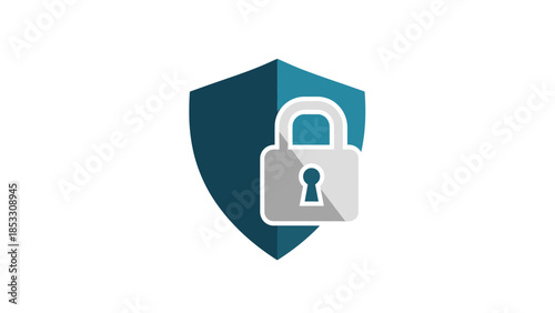 Shield and Closed Padlock Icon for Digital Security Concept