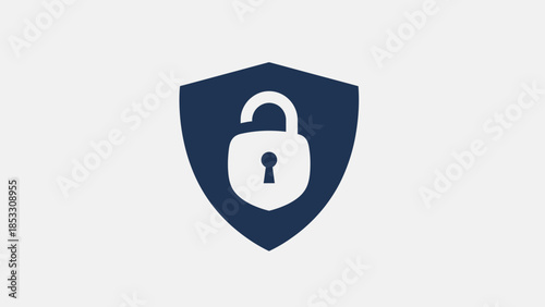 Shield with unlocked padlock symbolizing cybersecurity and data protection