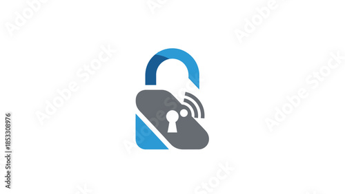 Abstract Padlock Symbol with Wireless Signal Icon for Security